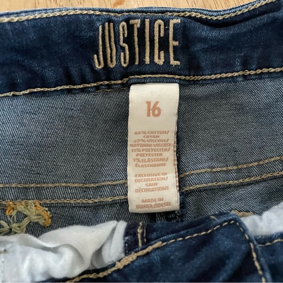 Hand Embroidered Girls Justice Stretch Denim Shorts - Picture 4 of 8
